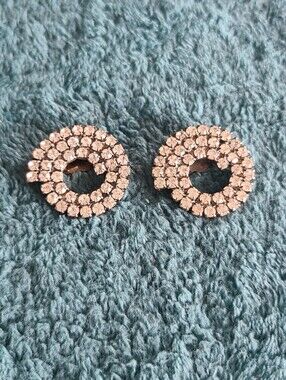 Vintage Crystal Circle Scarf Or Sweater Clips With Clear Rhinestone